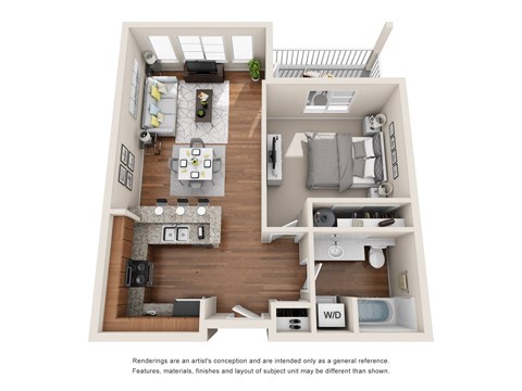 Floor plan for 1 bed, 1 bath, 688 sqft